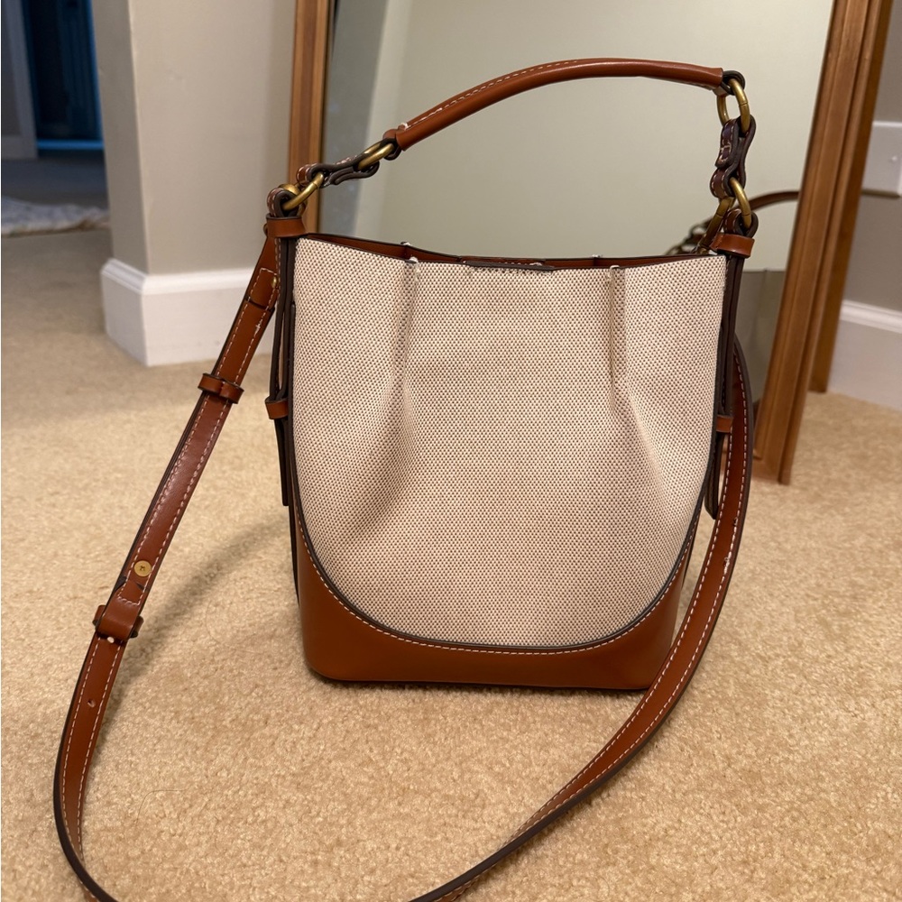 Zara Two-Tone Canvas and Leather Crossbody in Cream and Brown - Picture 2 of 5